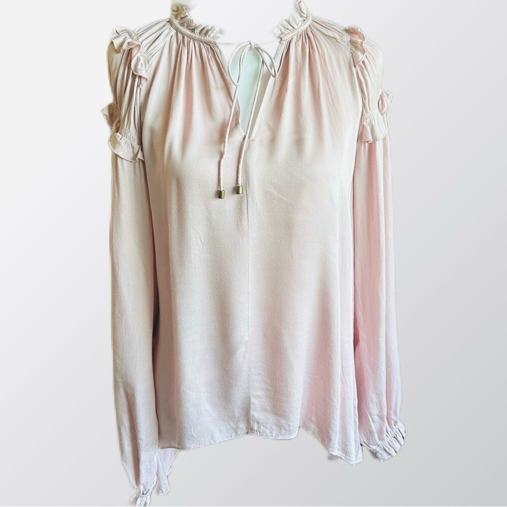 Sundance Top Women's Medium Pale Pink Boho‎ Peasant Rayon Long Sleeve Blouse